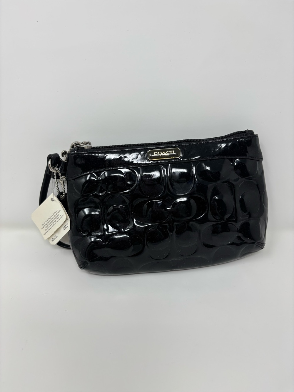 Coach Black Patent Signature Wristlet Clutch